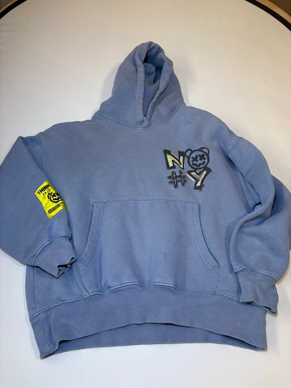 Zara Kids Blue Graffiti Graphic Pullover Hoodie Sweater 9-10 Streetwear